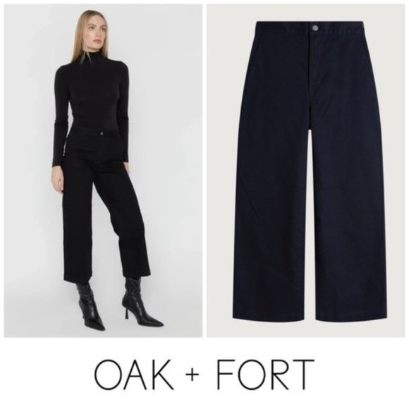 OAK + FORT Pants - OAK + FORT • Cropped Twill Wide Leg Pants in Black • Medium